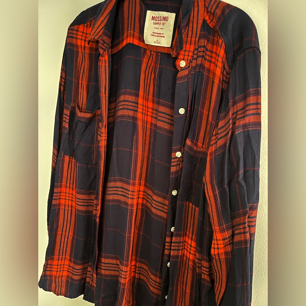 Mossimo Orange and Blue Plaid Boyfriend Shirt